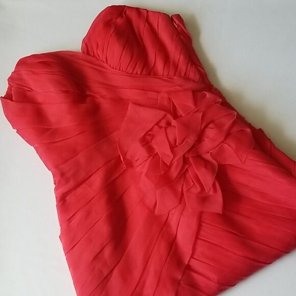 THEIA Dress, beautiful Red Silk Organza Strapless - Picture 7 of 8